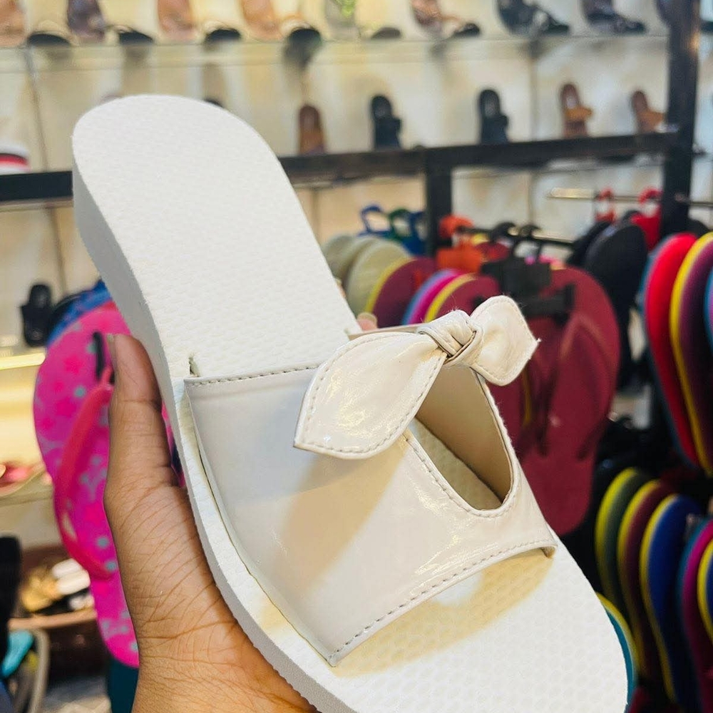 Luvable Friends Cream Bow Slide Sandals